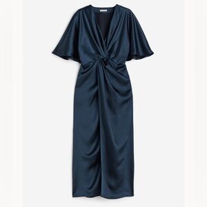 H&M Draped Satin Dress in Dark Blue
